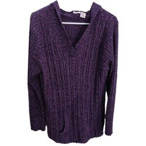 Women's Knit Pullover Hoodie Multicolor V-Neck